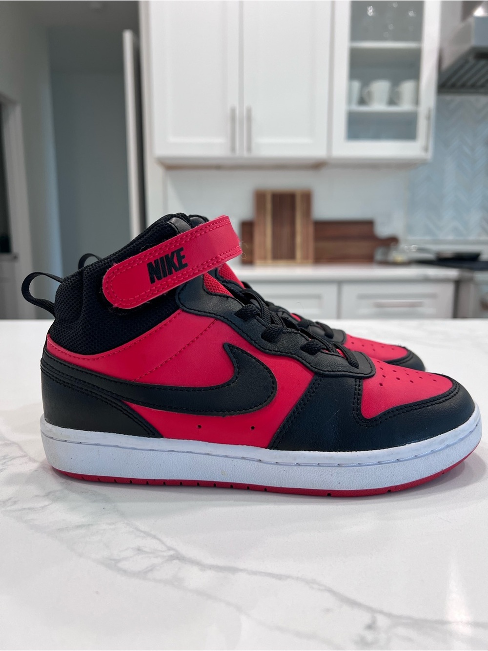Nike Kids Black & Red High-Top Sneakers with Strap
